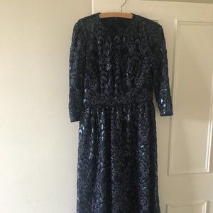 Carmen Marc Valvo navy blue formal evening gown